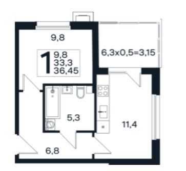 Однокомнатная в Литер 17 очередь 02