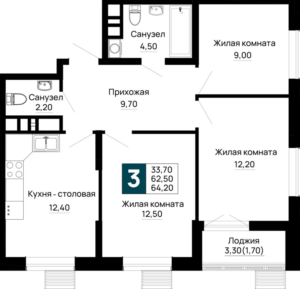 Трехкомнатная в Очередь 2 Литер 5