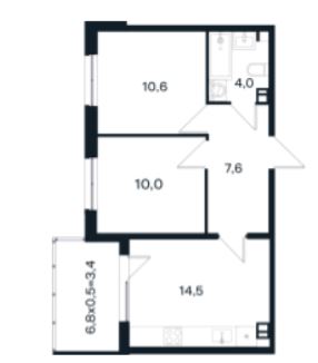 Двухкомнатная в Литер 10 очередь 3