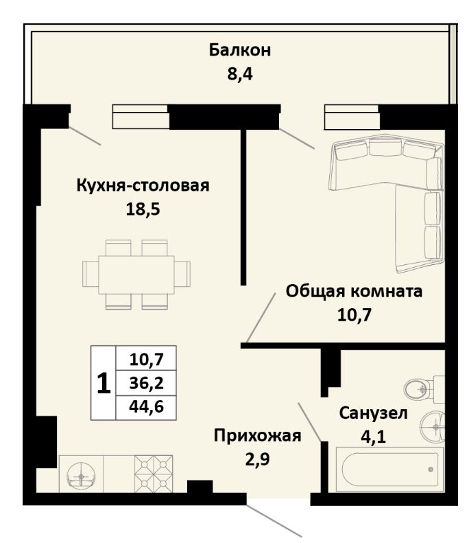 Однокомнатная в Литер 2