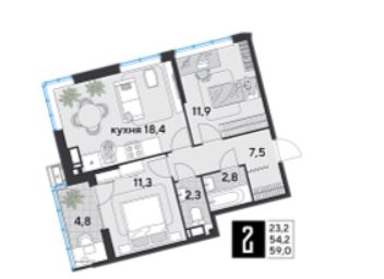 Двухкомнатная в Литер 15