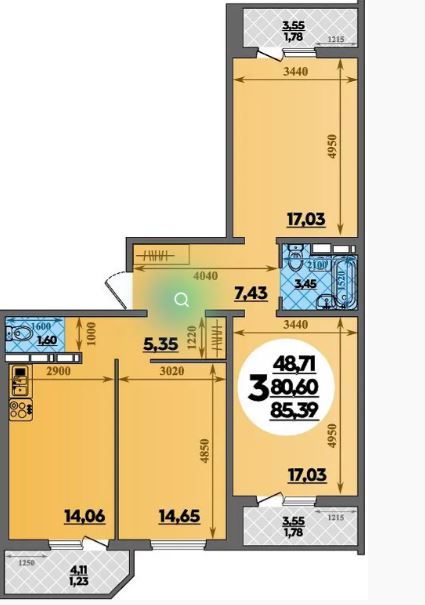Трехкомнатная в Литер 42