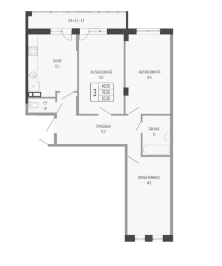 Трехкомнатная в Литер 6