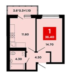 Однокомнатная в Литер 16