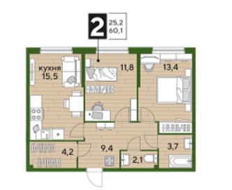 Двухкомнатная в Литер 3