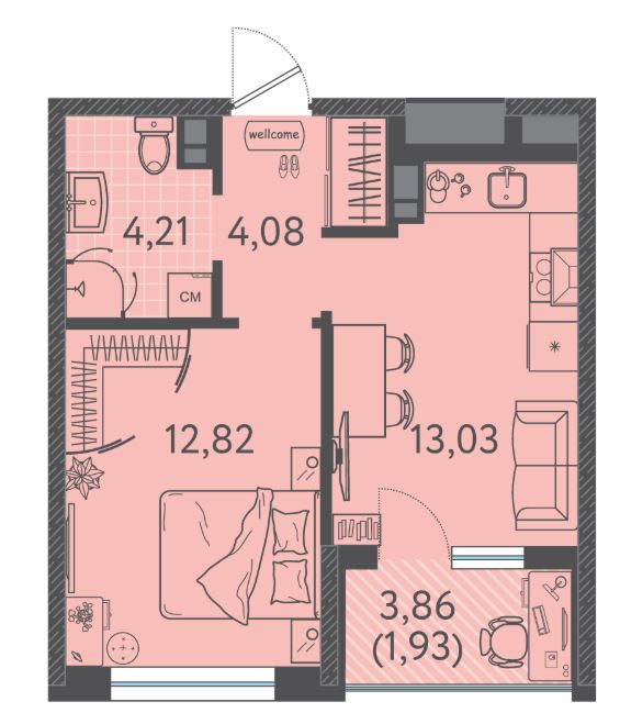 Однокомнатная в Литер 4 очередь 2