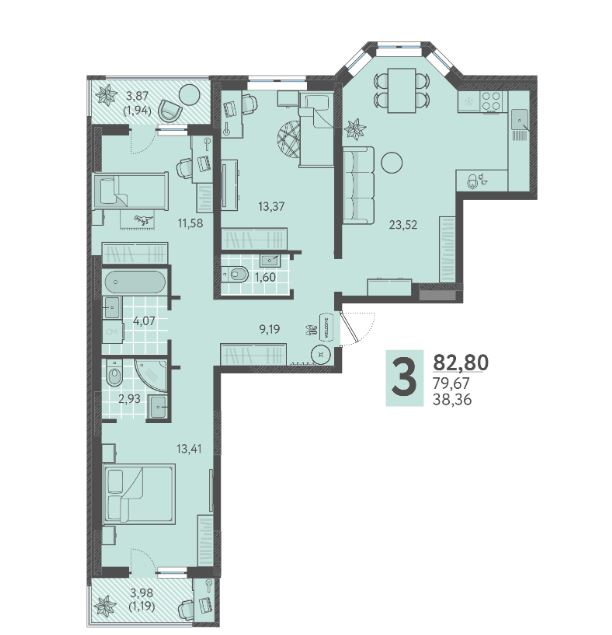 Трехкомнатная в Литер 4 очередь 2