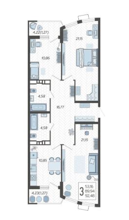 Трехкомнатная в Литер 4