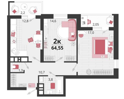 Двухкомнатная в Литер 12