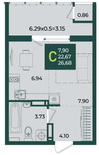 Студия в Дом 6 очередь 3