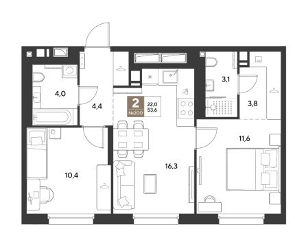 Двухкомнатная в Литер 12