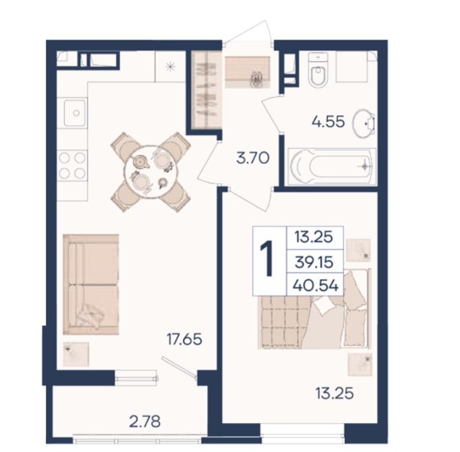 Однокомнатная в Литер 1.18