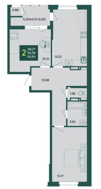 Двухкомнатная в Дом 6 очередь 3