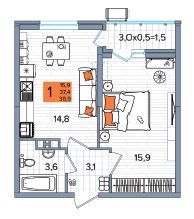 Однокомнатная в Литер 1 очередь 2