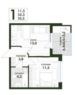 Однокомнатная в Литер 4 очередь 1