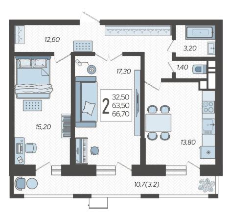 Двухкомнатная в Литер 2
