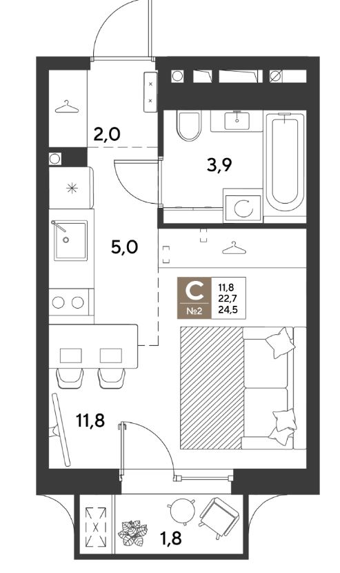 Студия в Литер 15 очередь 1
