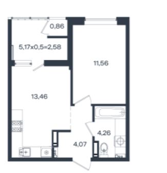 Однокомнатная в Дом 12