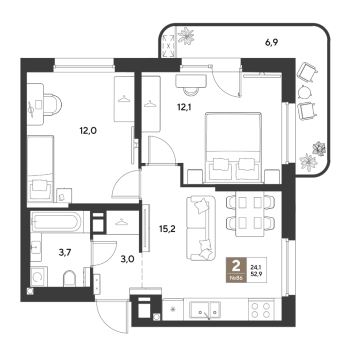 Двухкомнатная в Литер 13