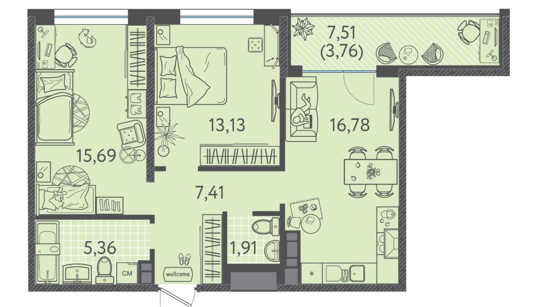 Двухкомнатная в Литер 4 очередь 2