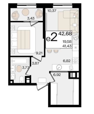 Двухкомнатная в Литер 1.1