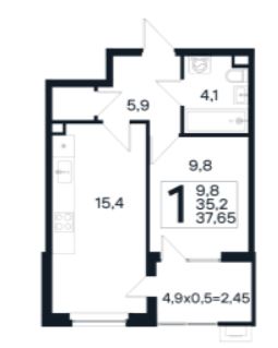Однокомнатная в Литер 20 очередь 2
