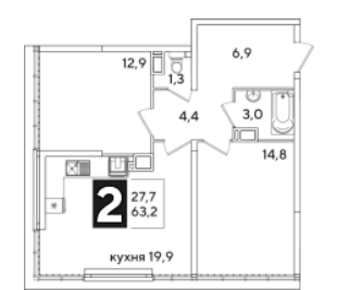 Двухкомнатная в Литер 38