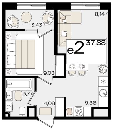 Двухкомнатная в Литер 1.4