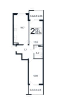 Двухкомнатная в Литер 18 очередь 02