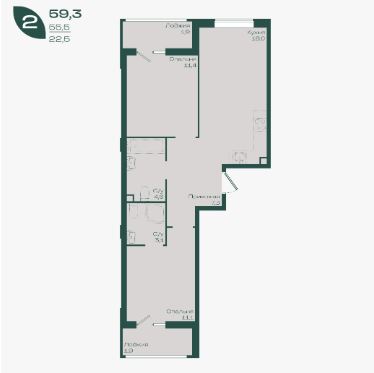 Двухкомнатная в Литер 1.2