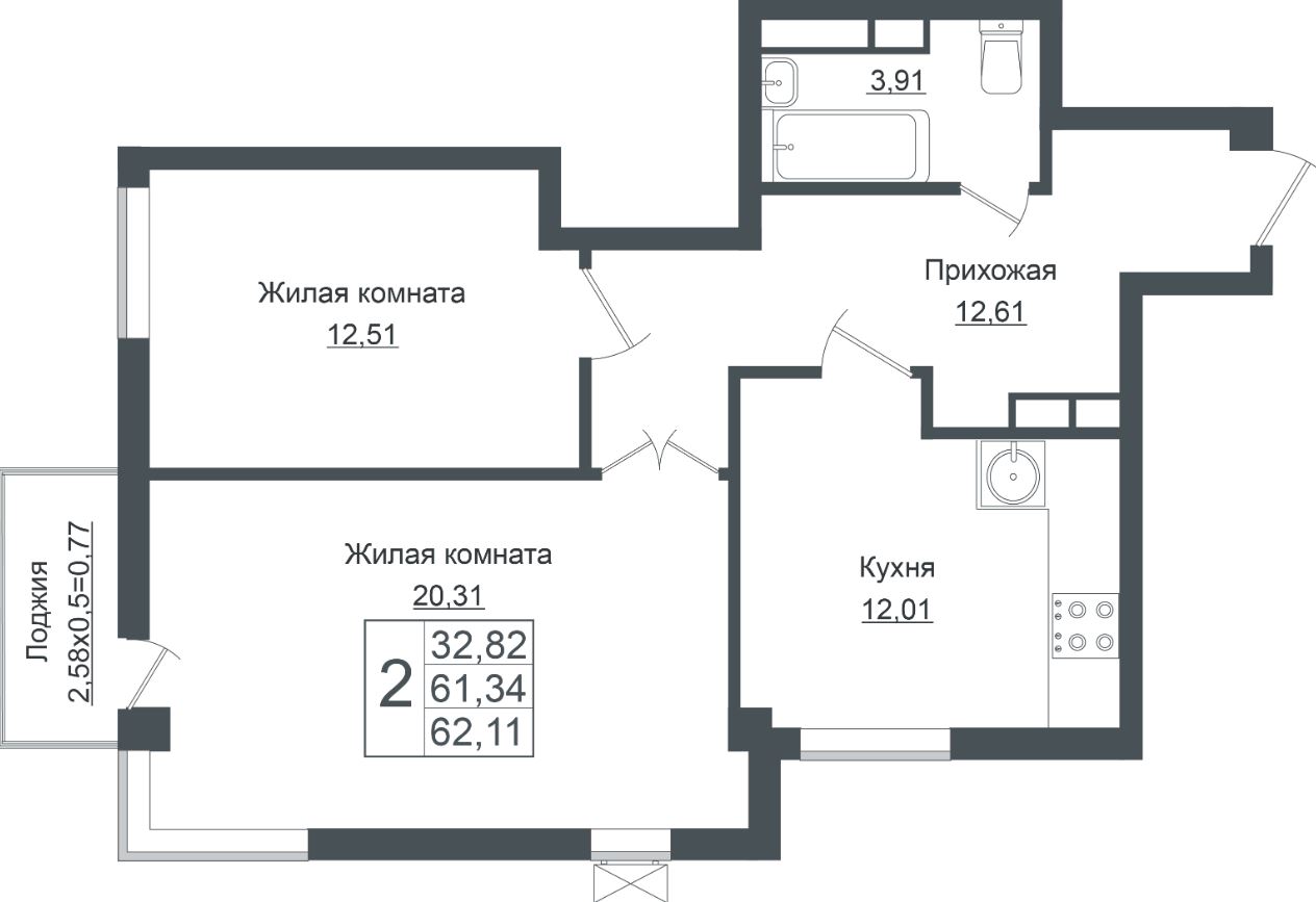 Двухкомнатная в Литер 7