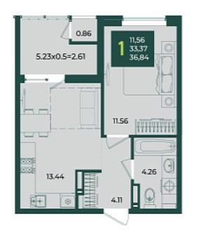 Однокомнатная в Дом 6 очередь 3