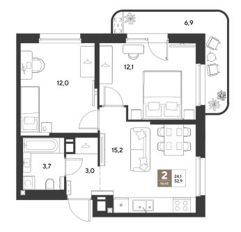 Двухкомнатная в Литер 13