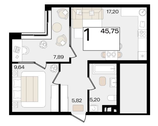 Однокомнатная в Литер 1.1