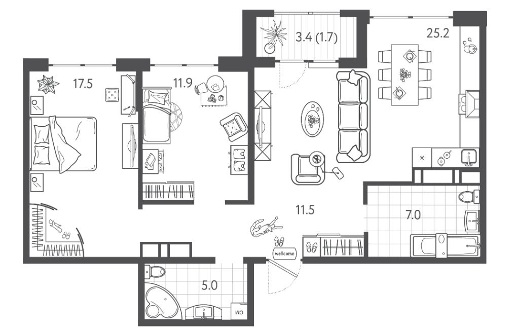 Двухкомнатная в Литер 3