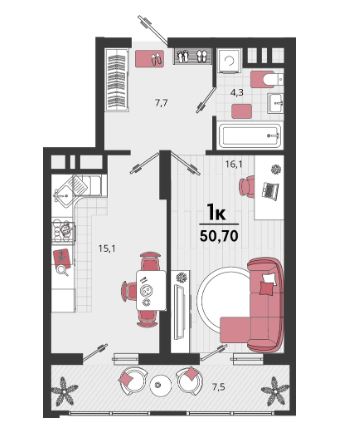 Однокомнатная в Литер 12