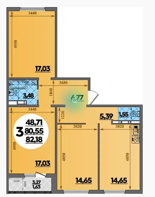 Трехкомнатная в Литер 35