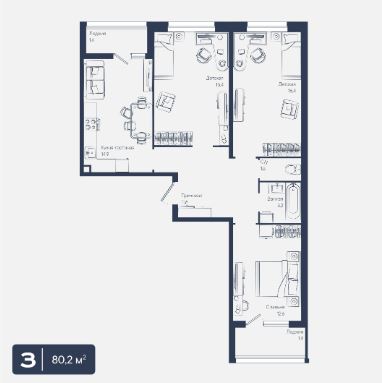 Трехкомнатная в Литер 6.1