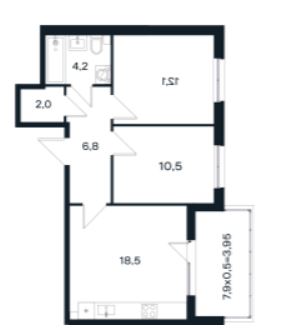 Двухкомнатная в Литер 14 очередь 3