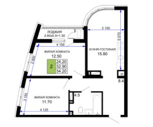 Двухкомнатная в Литер 21