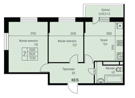 Двухкомнатная в Литер 10