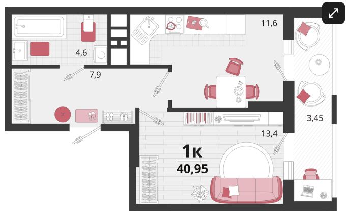 Однокомнатная в Литер 12