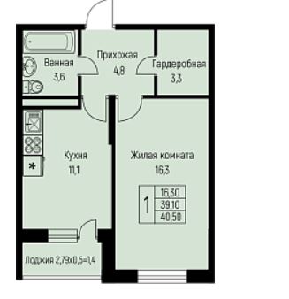 Однокомнатная в Литер 14