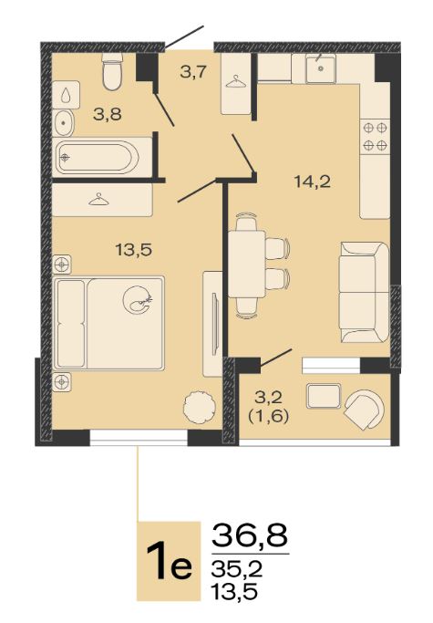 Однокомнатная в Литер 1