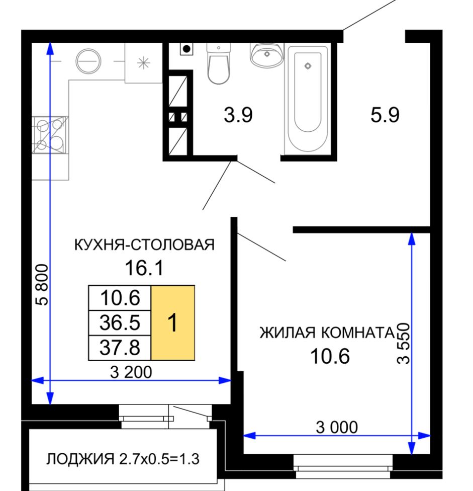 Однокомнатная в Литер 25