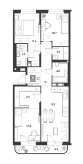 Трехкомнатная в Литер 13