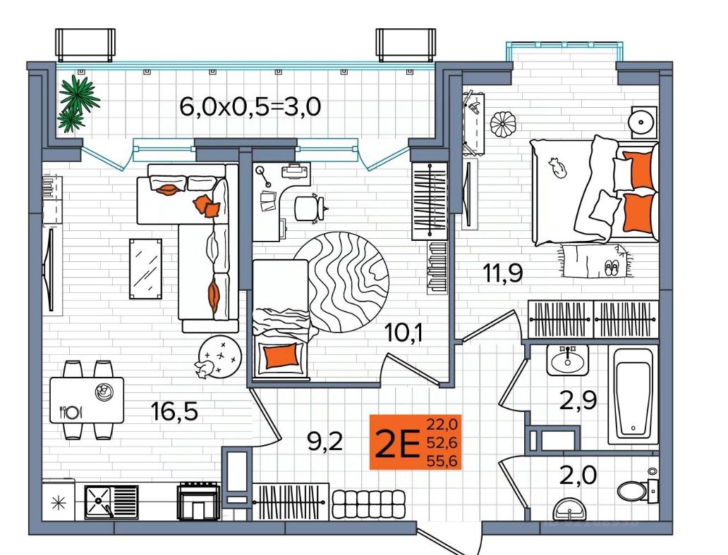 Двухкомнатная в Литер 2 очередь 2