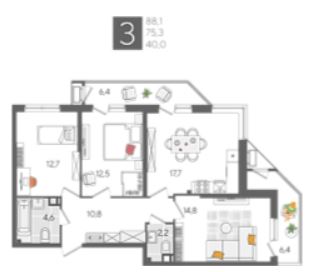 Трехкомнатная в Литер 2