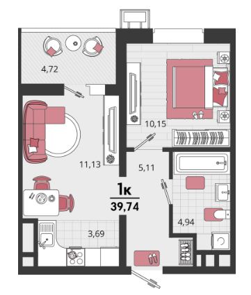 Однокомнатная в Литер 17