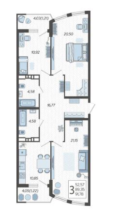 Трехкомнатная в Литер 3